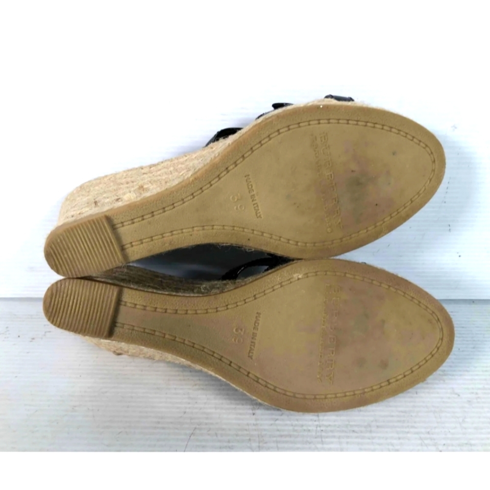 Burberry Womens Nova Check Black Leather Italy Slip On Wedge Heel Sandals Sz 39 - Picture 5 of 9
